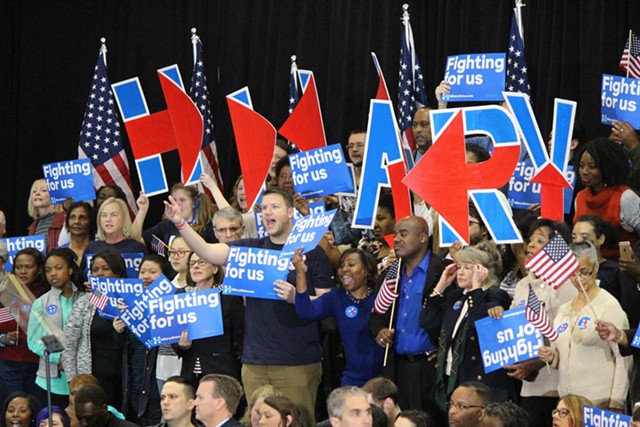 Clinton supporters Saturday night in Columbia, S.C. - PAUL HEINTZ