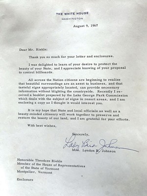 A letter Ted Riehle received from Lady Bird Johnson in 1967. - COURTESY OF RIEHLE FAMILY
