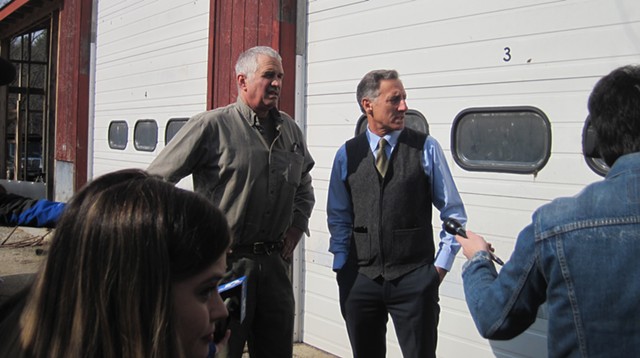 Ron Pembroke, left, and Gov. Peter Shumlin discussing the water contamination - NANCY REMSEN