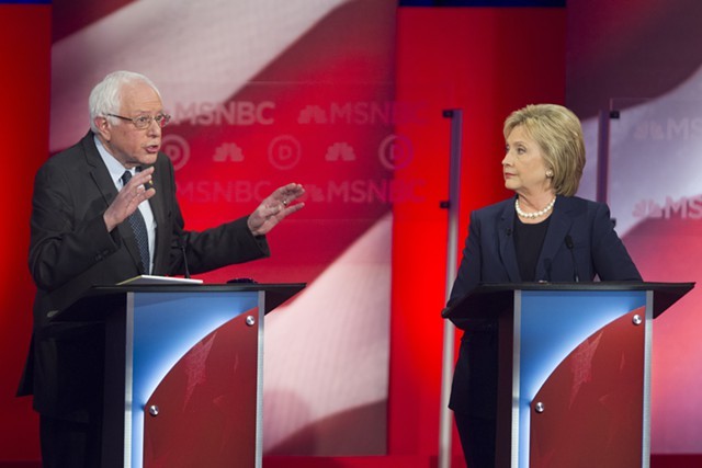 Sen. Bernie Sanders and Hillary Clinton debate last month in New Hampshire. - FILE: SCOTT EISEN/MSNBC