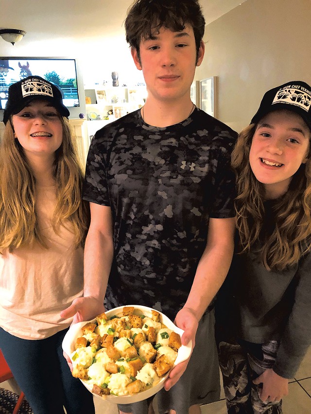 From left: Emilie, Andrew and Lily Bruneau with their root vegetable pot pie - COURTESY OF LAUREN BRUNEAU
