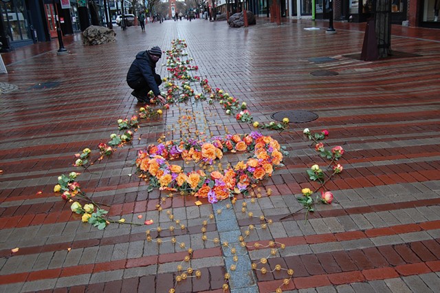 The Floral Heart Project display on Church Street - MATTHEW ROY ©️ SEVEN DAYS
