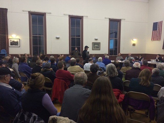 Residents criticize a deal with Vermont Gas during the Hinesburg Selectboard meeting Monday night. - ALICIA FREESE