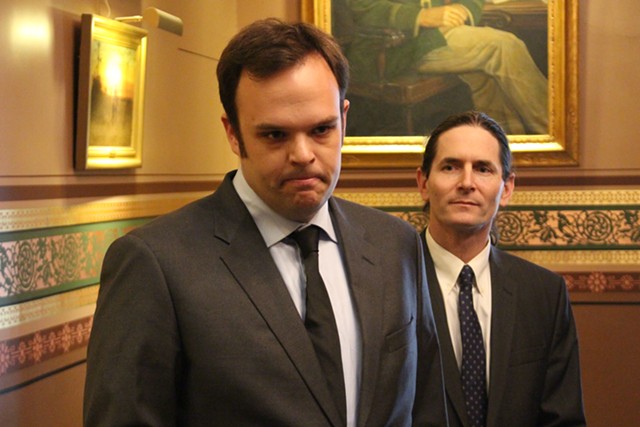 Brandon Riker, left, and Sen. David Zuckerman Wednesday at the Statehouse - PAUL HEINTZ