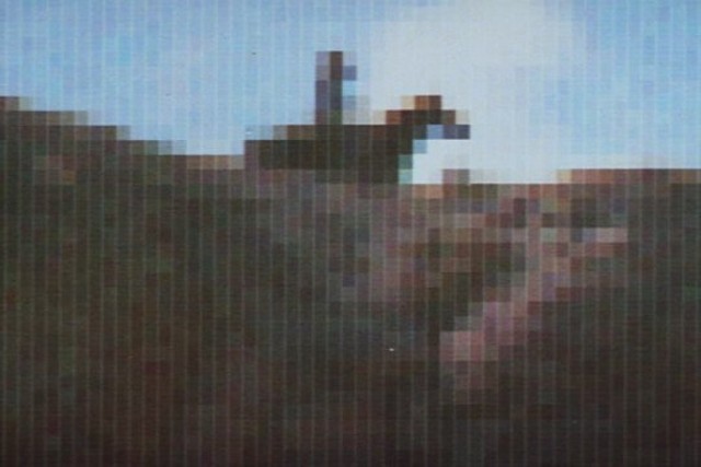 The gunslinger's pixelated view of his quarry, Peter. - MGM PICTURES