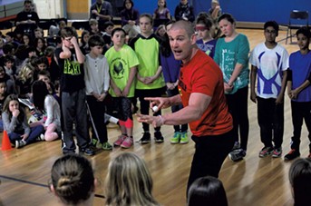 Tom Murphy speaking to fourth and fifth graders at Thomas Fleming School in Essex Junction - MATTHEW THORSEN