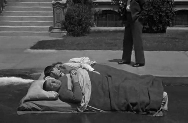 Gutter-sailing in a mattress, Stooge-style. - COLUMBIA PICTURES