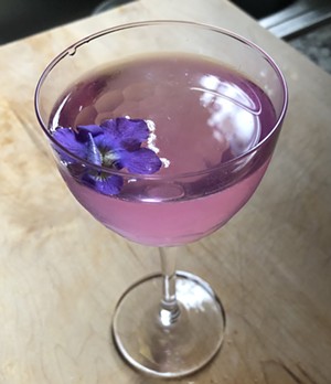 A riff on the classic Aviation cocktail with homemade violet syrup - JORDAN BARRY ©️ SEVEN DAYS