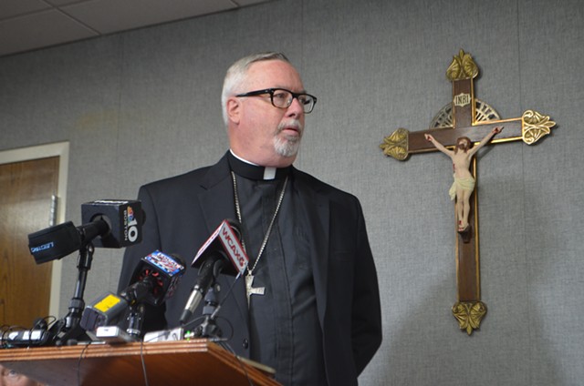 Bishop Christopher Coyne at a press conference on sex abuse in 2019 - SASHA GOLDSTEIN ©️ SEVEN DAYS