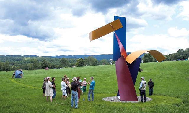 Visitors in front of "Jitterbug" - COURTESY OF COLD HOLLOW SCULPTURE PARK