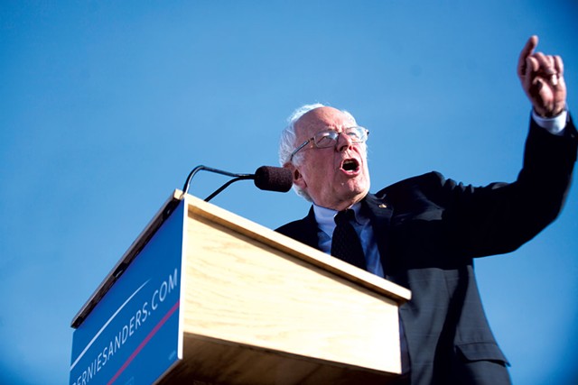 Bernie Sanders at his campaign kickoff in Burlington, VT - FILE: JAMES BUCK