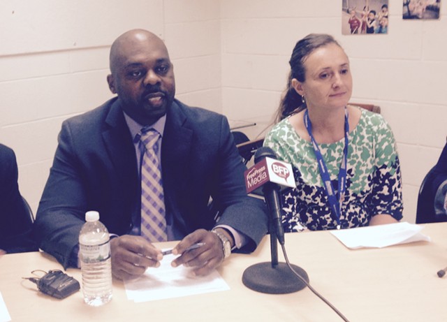 Superintendent Yaw Obeng and Burlington Technical Center director Tracy Racicot at a press conference Wednesday - MOLLY WALSH