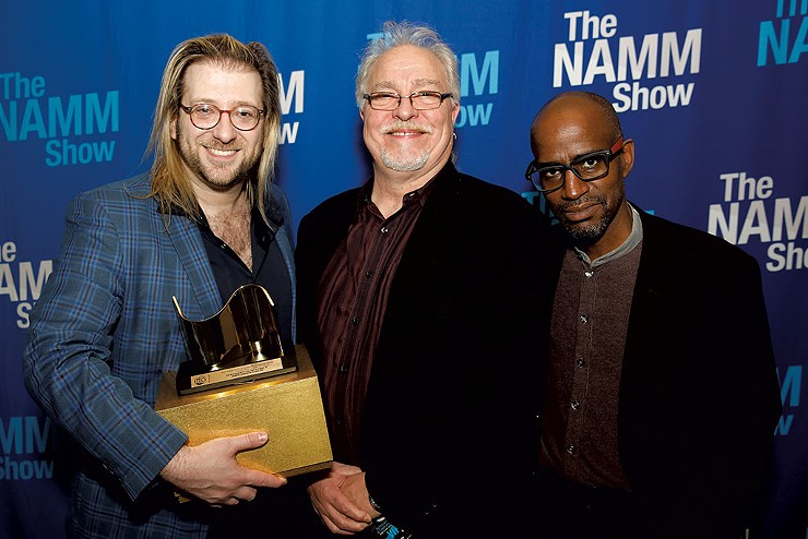 From left: Joshua Sherman, Francis Manzella and Benjamin J. Arrindell after winning the NAMM TEC Award for Studio Design in January 2020 - COURTESY OF NAMM