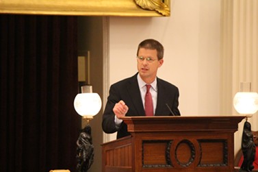 House Speaker Shap Smith speaks Friday night at the Statehouse. - PAUL HEINTZ