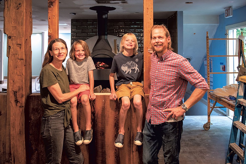 Mary’s Restaurant at the Inn at Baldwin Creek will soon become the Tillerman. New owners Kate Baron and Jason Kirmse with their sons, Oliver (left) and Henry - CALEB KENNA