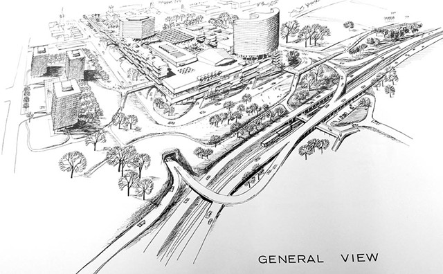 A 1964 Horizon document envisioning the urban renewal zone and elevated highways along the lake - COURTESY