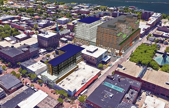 Rendering of the northeast aerial view of the proposed construction - COURTESY OF BURLINGTON TOWN CENTER