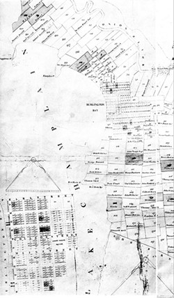 An 1810 map showing lease land in Burlington - COURTESY OF CITY OF BURLINGTON