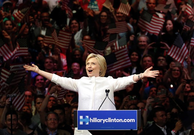 Hillary Clinton claims the Democratic presidential nomination Tuesday night in Brooklyn. - AP PHOTO/JULIO CORTEZ