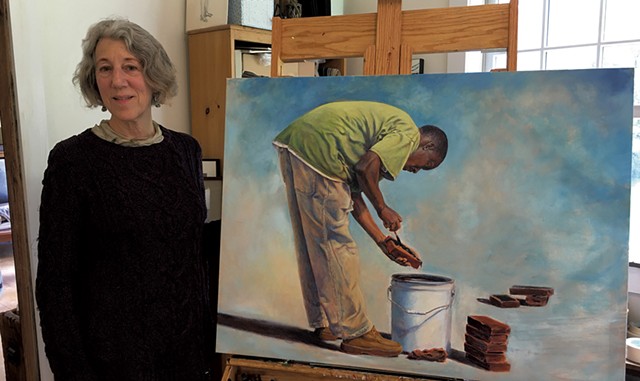 Heidi Broner with a painting in progress - PAMELA POLSTON ©️ SEVEN DAYS