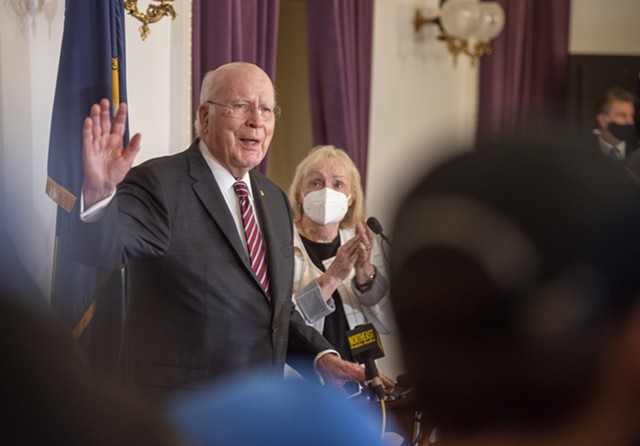 Sen. Patrick Leahy and his wife Marcelle at his retirement announcement - FILE: JEB WALLACE-BRODEUR