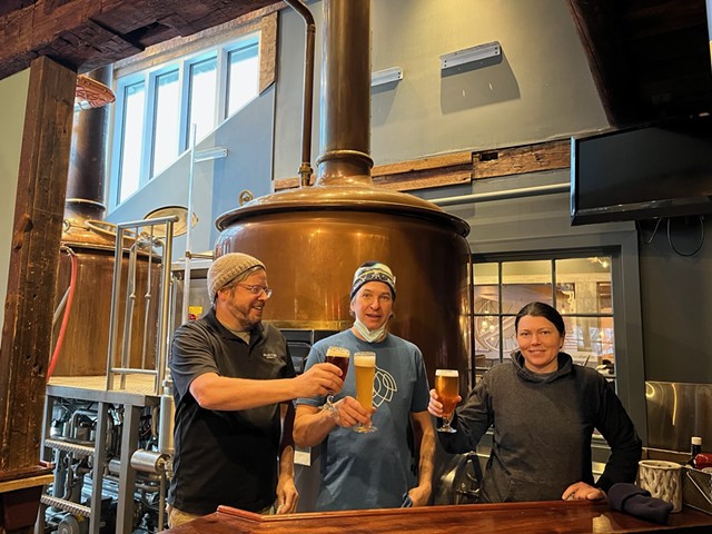 From left: Paul Sayler, Will Gilson and Destiny Saxon at Idletyme Brewing in Stowe - COURTESY