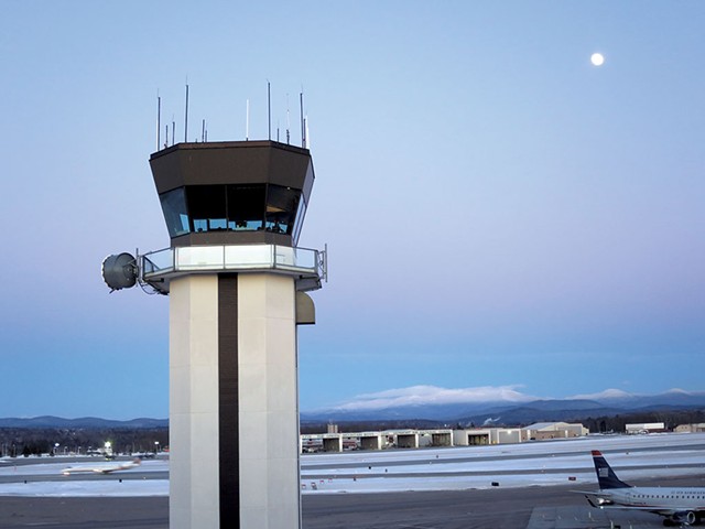 The air traffic control tower at Burlington International Airport - MATTHEW THORSEN
