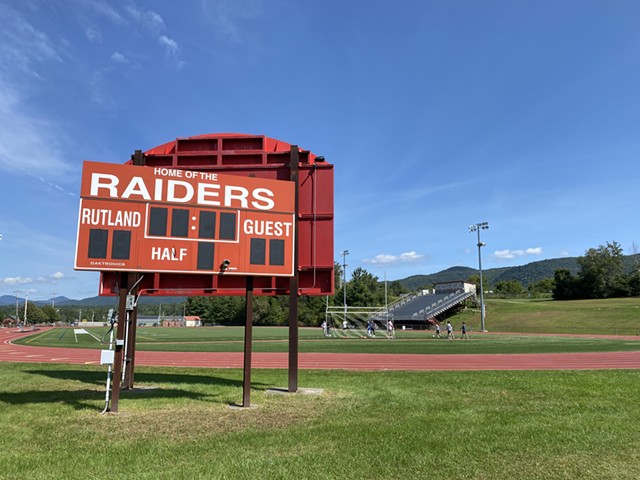 The scoreboard at Rutland High School in the fall of 2021 - FILE: ALISON NOVAK ©️ SEVEN DAYS
