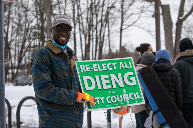 Councilor Ali Dieng campaigning on Tuesday - LUKE AWTRY