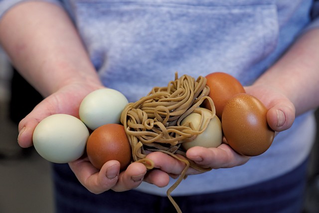 Farm-raised eggs and fresh pasta from Trenchers Farmhouse - STEVE LEGGE