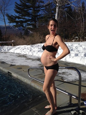 Chillin' with my 29-week bump on an 18-degree day at Top Notch Spa last week.