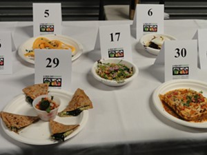 Broccoli-Pesto Torticotti (#29), Confetti Spaghetti Casserole (#30) and other dishes ready for judging. - ANA RUESINK