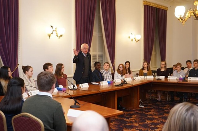 Senator Bernie Sanders at last year's round table discussion for contest finalists