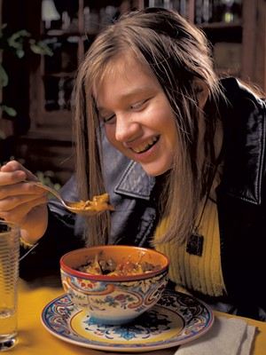 Astrid's daughter Evalina enjoys a bowl of goulash - ANDY BRUMBAUGH