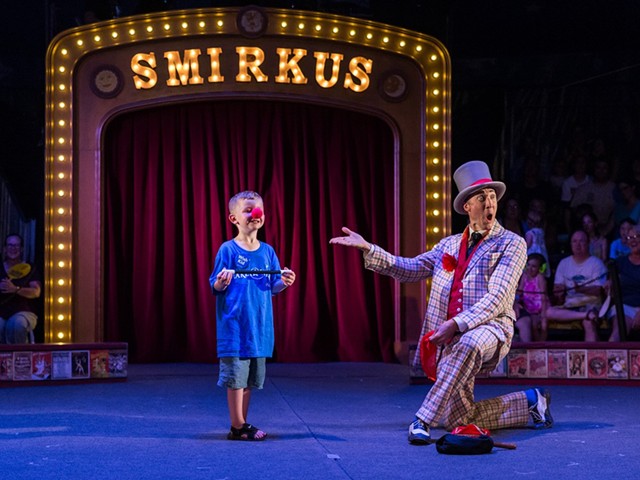 Circus Smirkus artistic director Troy Wunderle with a young audience member during last year's Big Top Tour