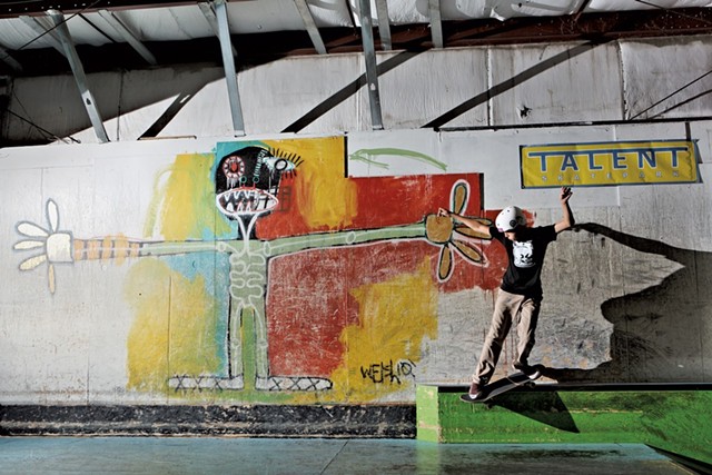 Myles Rossi doing a backside Smith grind at Talent's former South Burlington location - COURTESY OF JOHNATHAN TOWNSEND