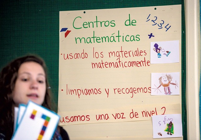 Ross leads a math lesson in her Spanish immersion classroom at Jericho Elementary School - GLENN RUSSELL