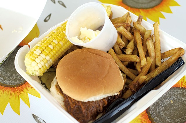 Pulled pork, fries and corn at the Copper Plate - HANNAH PALMER EGAN