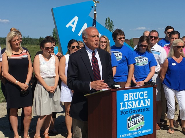 Bruce Lisman speaks Monday at a press conference outside his Williston campaign office. - TERRI HALLENBECK