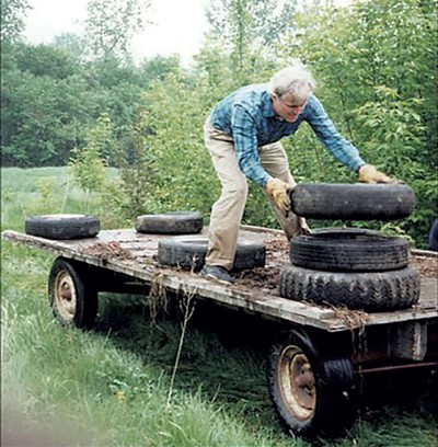 Will Raap in 1989 clearing old tires out of the Intervale - COURTESY
