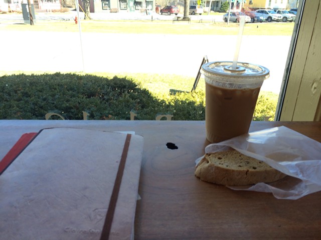 Iced coffee and maple walnut biscotti at Village Wine and Coffee in Shelburne - JULIA CLANCY