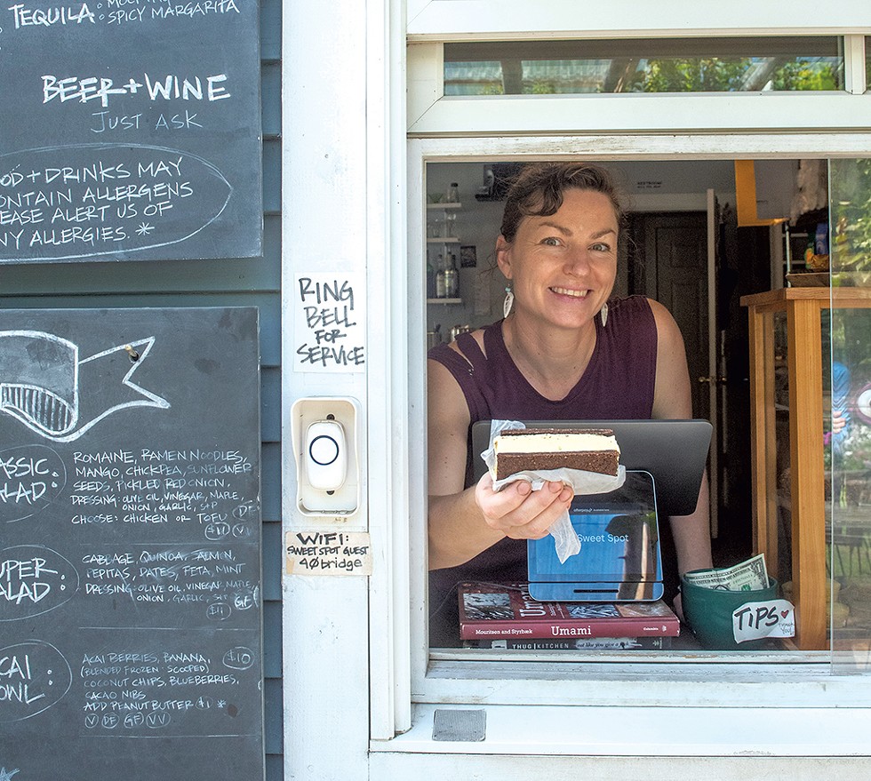 Molly Ciminello serving an ice cream sandwich at the Sweet Spot in Waitsfield - JEB WALLACE-BRODEUR