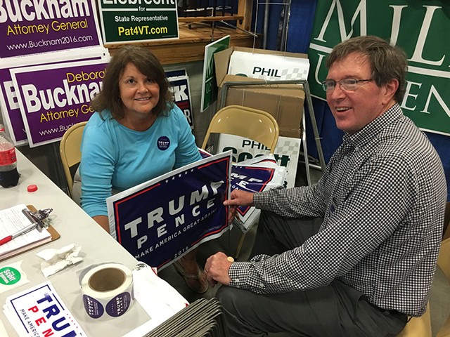 Pam and John Ackerson staff a Chittenden Country Republican Party booth Monday at the Champlain Valley Fair.
