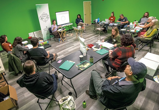 Jessilyn Dolan leading a class for prospective budtenders - JEB WALLACE-BRODEUR