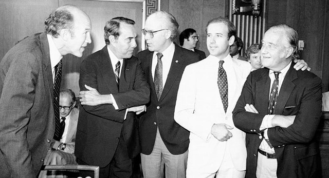 1975: Patrick Leahy, center, with Senators Alan Simpson, Bob Dole, Joe Biden and Charles Mathias - COURTESY OF SEN. LEAHY'S OFFICE