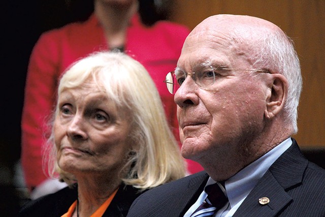 Marcelle and Sen. Patrick Leahy in Barre - PAUL HEINTZ