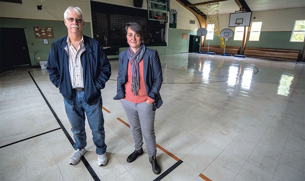 Superintendent Mark Tucker and principal Rebecca Tatistcheff in the Cabot School gymnasium - FILE: JEB WALLACE-BRODEUR