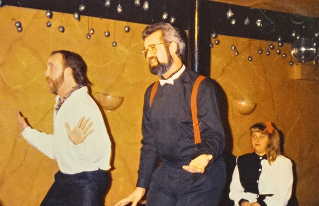 Bob Bolyard, Mike Hayes and Syndi Zook performing with the Vermont CARES Cabaret Players at 135 Pearl in the early 1990s - COURTESY
