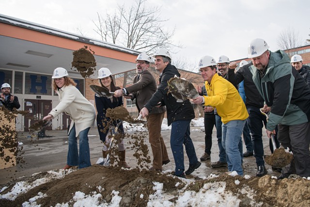 School and city officials taking part in a ceremonial groundbreaking for the new Burlington High School in March - FILE: DARIA BISHOP