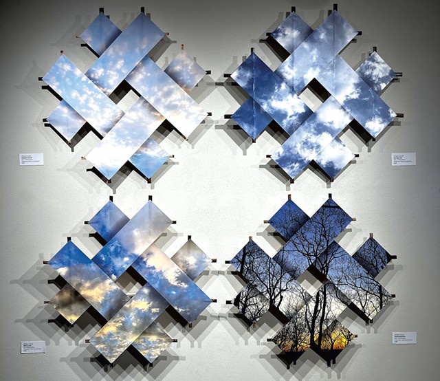 Clockwise from top left: "Dappled Clouds," "Sky Blue Sky," "Sunset Branches," "Drive-In Sky" - COURTESY